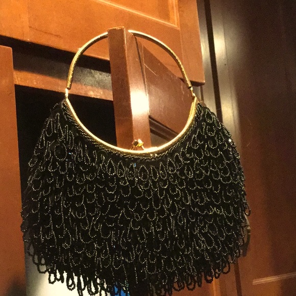 Handbags - Vintage antique chic purse metal handle fringe Hong Kong Christmas brunch boho